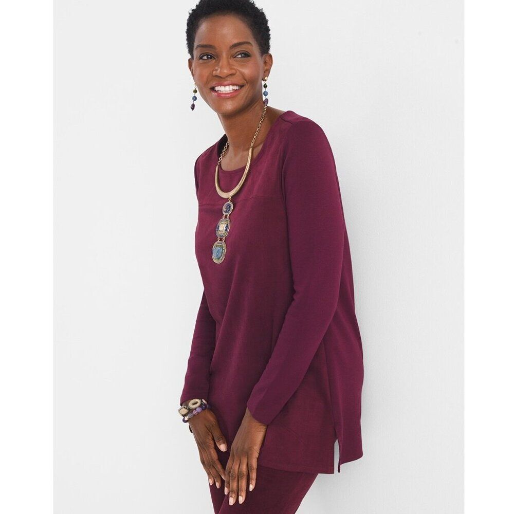 Chico's Tunic Size 1P Size 8P Faux Sueded Front NWOT Long Sleeve